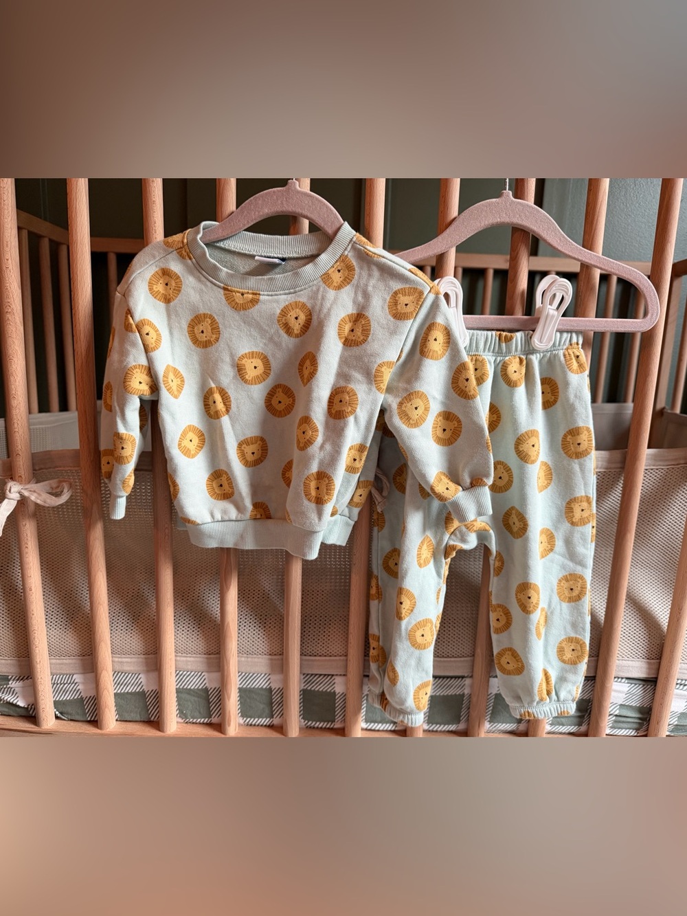 Baby Lion Print Pajama Set - Yellow on Light Cream